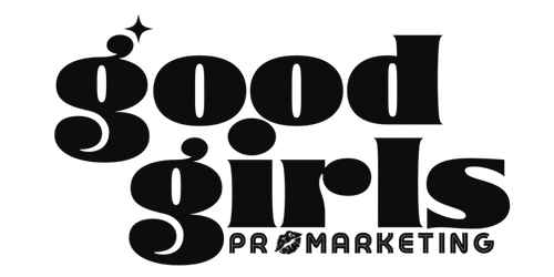 Black text 'good girls pro marketing' on a white background