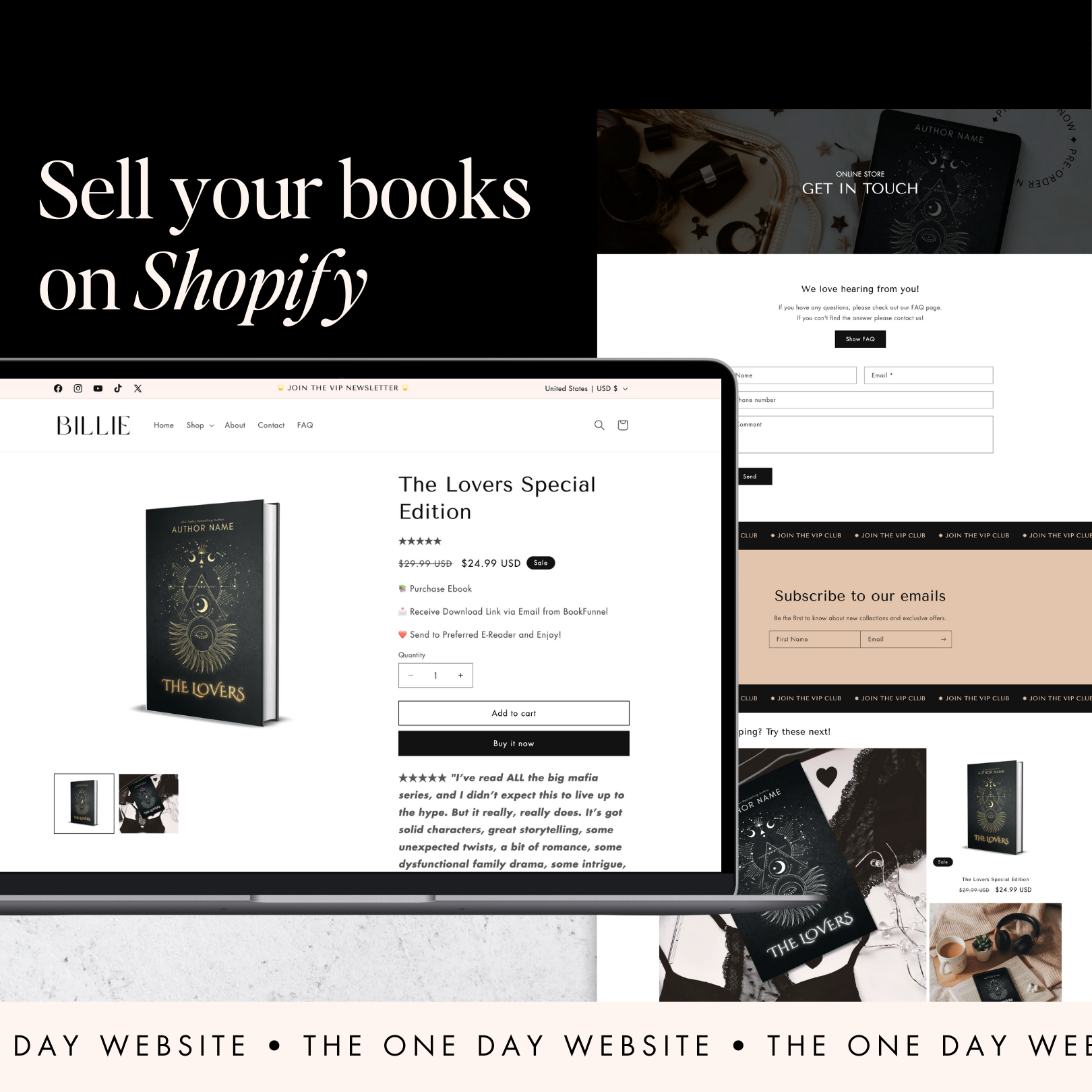 Introducing Billie – a modern, stylish, and sleek Shopify template tailored for authors who aspire to elevate their online presence with a refined and impactful design.