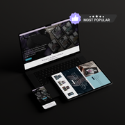 Tablet, smartphone, and computer screen displaying a brand's website on a dark background