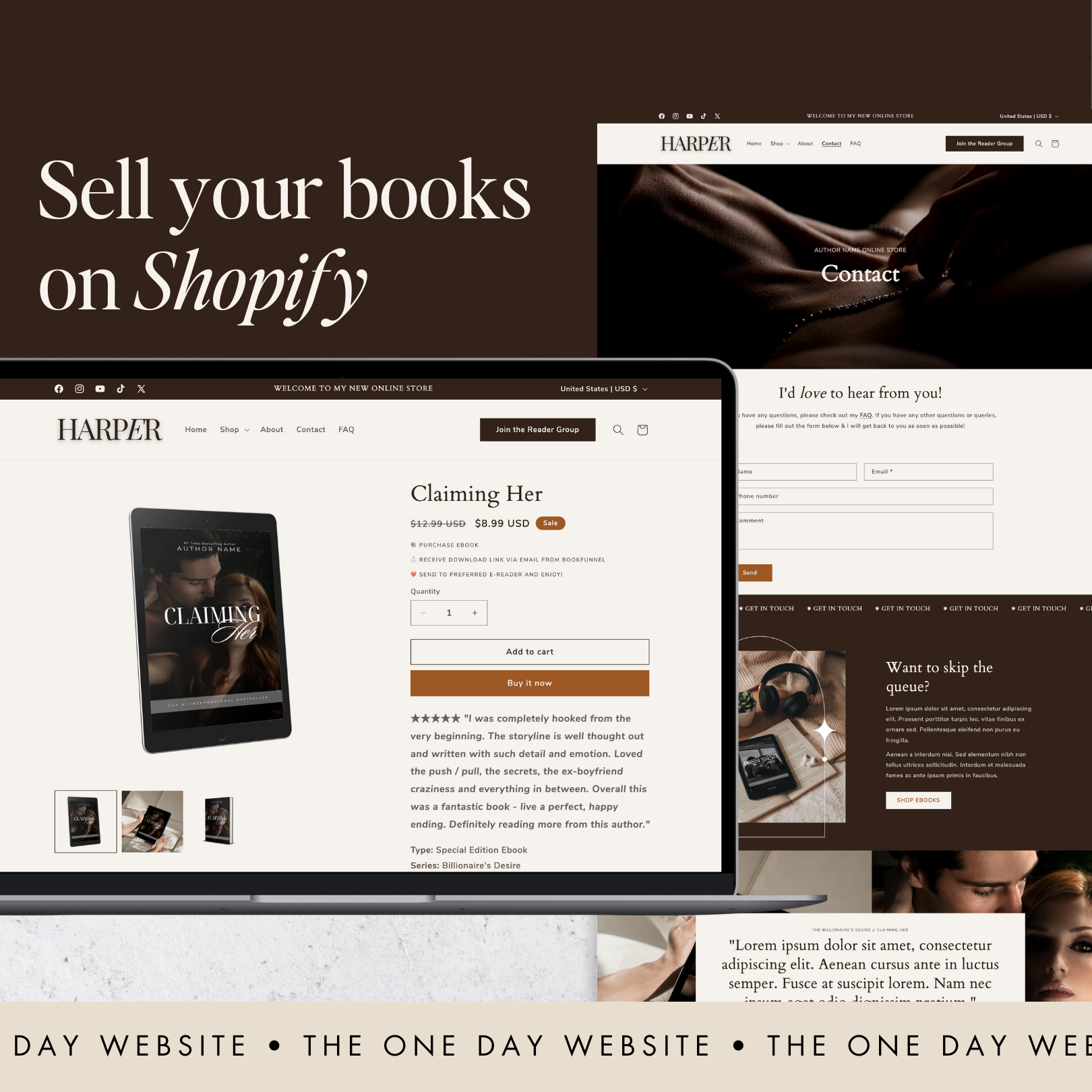 Say hello to Harper – an eye-catching, timeless, and sleek Shopify template crafted for authors who wish to elevate their online presence with a sophisticated and elegant design.