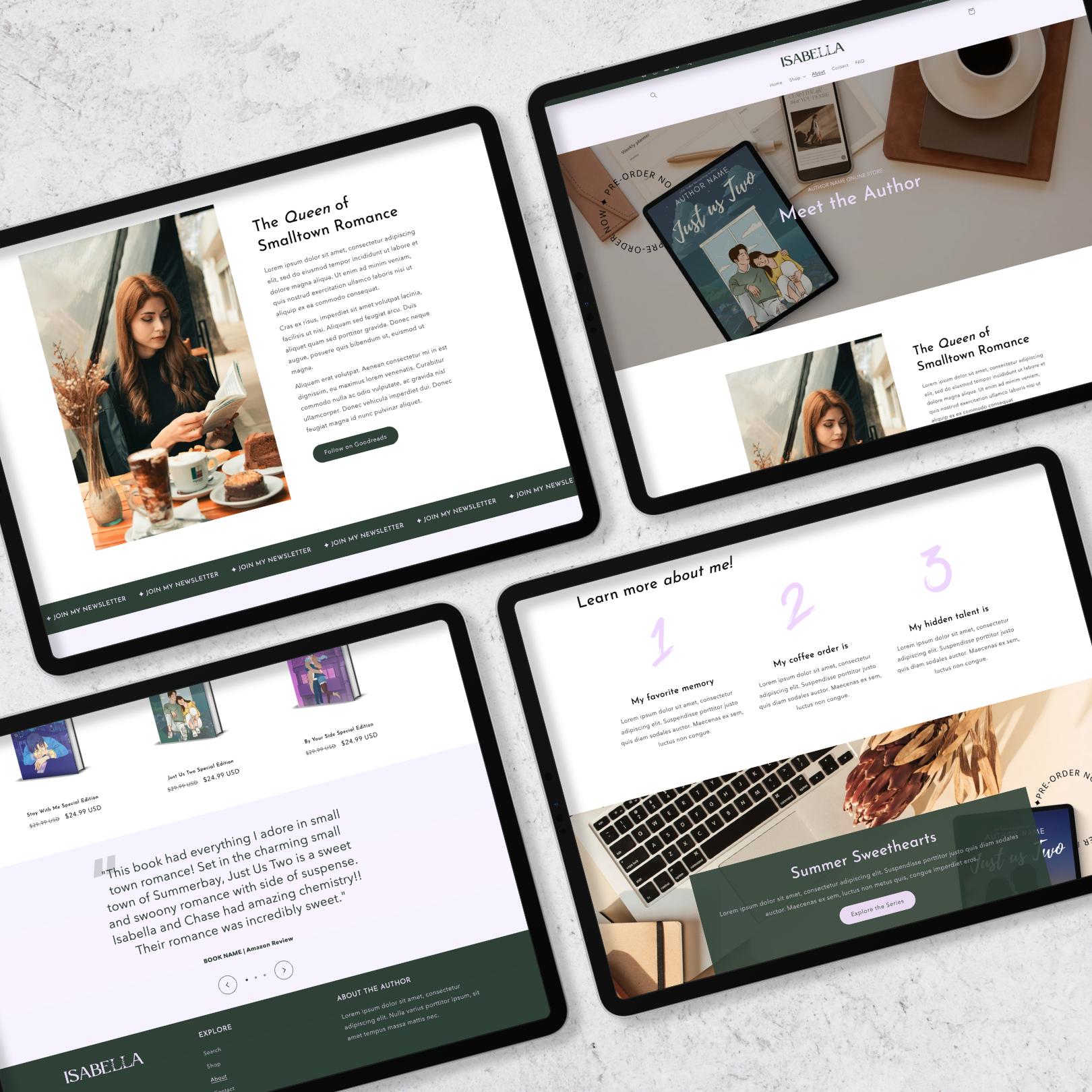 Discover Isabella – a modern and captivating Shopify template designed for authors who seek to boost their online presence with an energetic and visually appealing design.