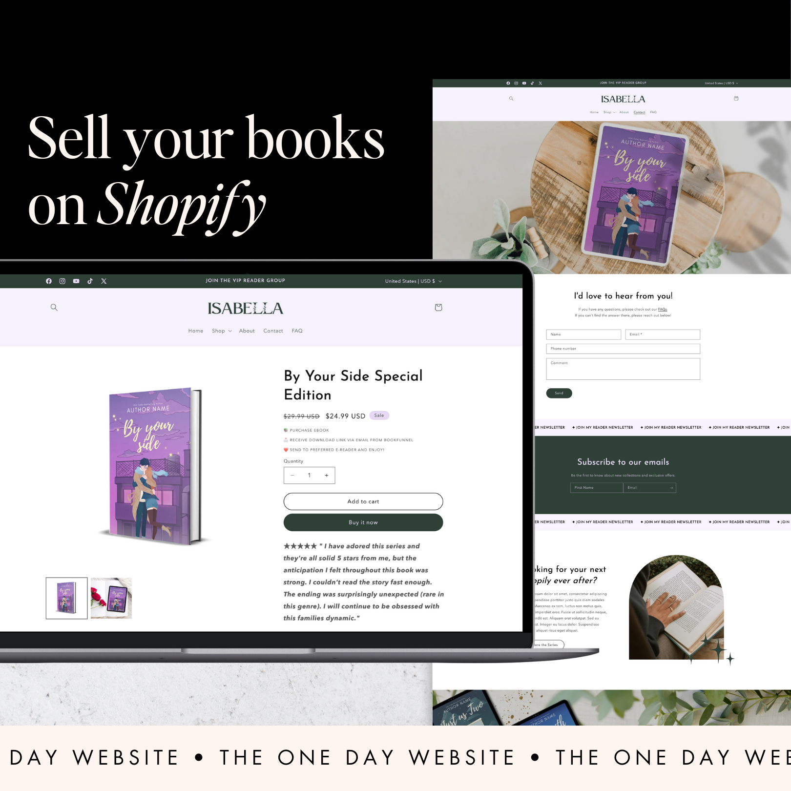 Discover Isabella – a modern and captivating Shopify template designed for authors who seek to boost their online presence with an energetic and visually appealing design.