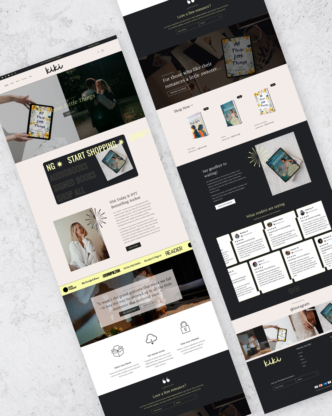 Two web pages with a light gray background