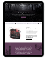 Digital tablet displaying a Keri Lake dark-themed website with text and images.
