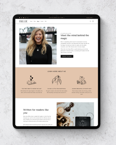 Tablet displaying a website with a woman's face on the screen