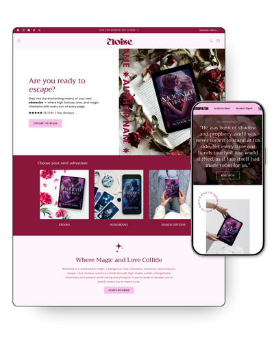 Website interface with book covers and promotional text on a white background