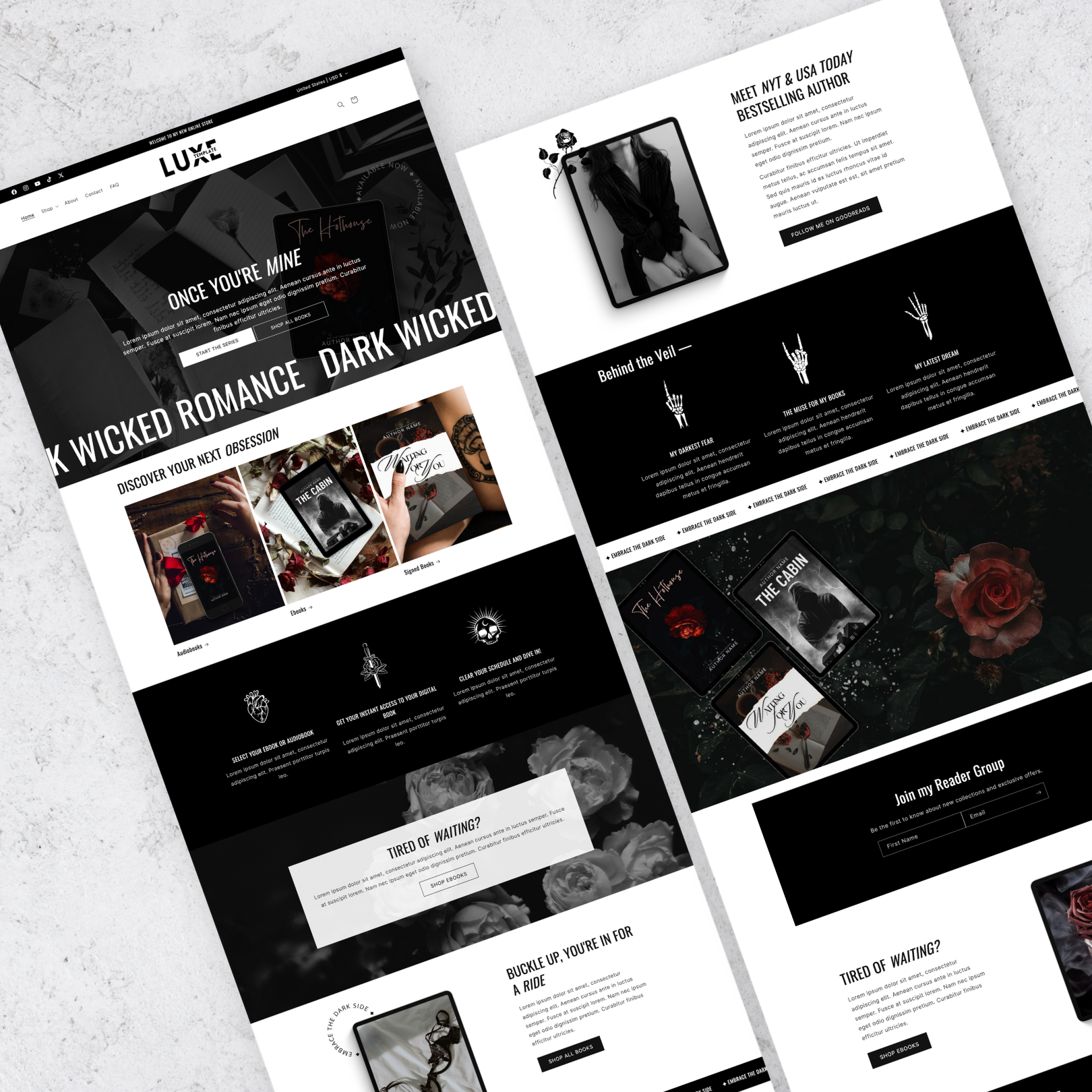 Say hello to Luxe – a luxurious, stylish, and contemporary Shopify template created for authors who aim to elevate their online presence with a sophisticated and timeless design.