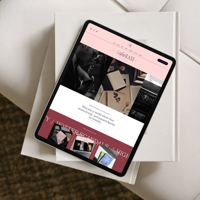 Tablet displaying a website on top of a book